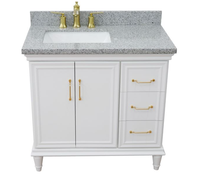 Bellaterra White 37" Single Vanity Gray Top and Left Rectangle Sink Door 