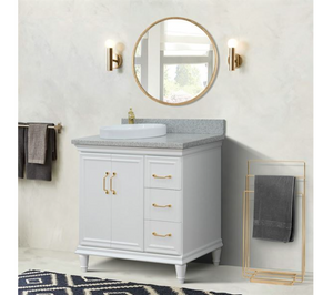 Bellaterra White 37" Single Vanity Gray Top and Left Round Sink Door 