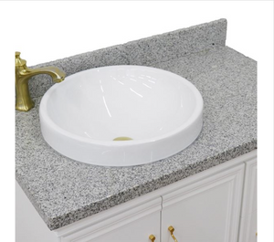 Bellaterra White 37" Single Vanity Gray Top and Left Round Sink Door 