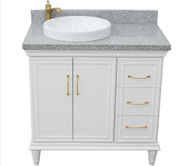 Bellaterra White 37" Single Vanity Gray Top and Left Round Sink Door 
