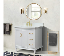 Load image into Gallery viewer, Bellaterra White 37&quot; Single Vanity White Quartz Top and Left Oval Sink Door 