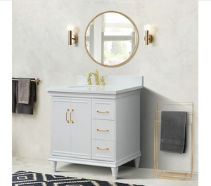 Bellaterra White 37" Single Vanity White Quartz Top and Left Oval Sink Door 