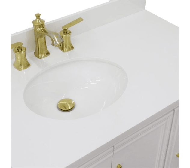 Bellaterra White 37" Single Vanity White Quartz Top and Left Oval Sink Door 