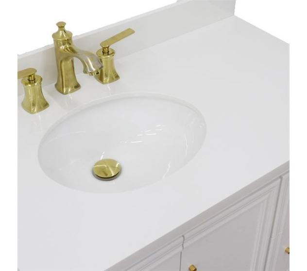 Bellaterra White 37" Single Vanity White Quartz Top and Left Oval Sink Door 