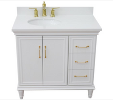 Load image into Gallery viewer, Bellaterra White 37&quot; Single Vanity White Quartz Top and Left Oval Sink Door 