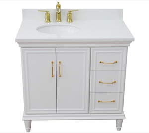 Bellaterra White 37" Single Vanity White Quartz Top and Left Oval Sink Door 