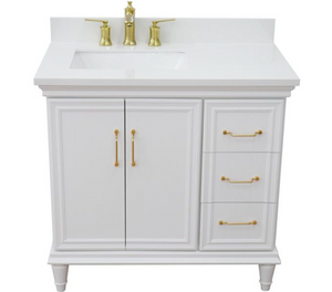 Bellaterra White 37" Single Vanity White Quartz Top and Left Rectangle Sink Door 