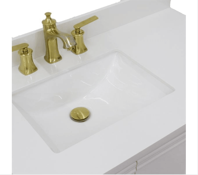 Bellaterra White 37" Single Vanity White Quartz Top and Left Rectangle Sink Door 