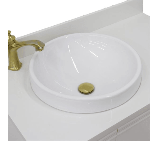Bellaterra White 37" Single Vanity White Quartz Top and Left Round Sink Door 