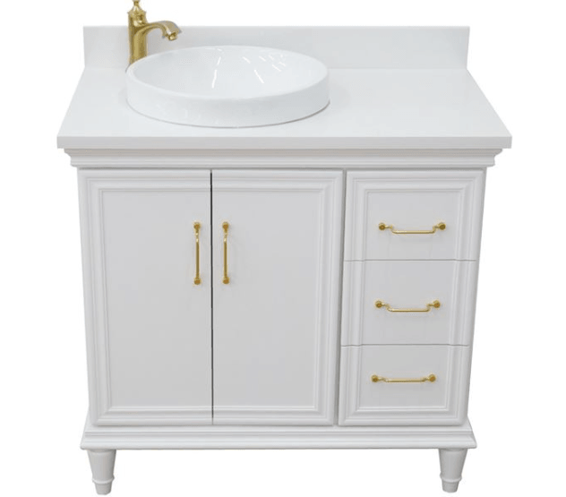 Bellaterra White 37" Single Vanity White Quartz Top and Left Round Sink Door 