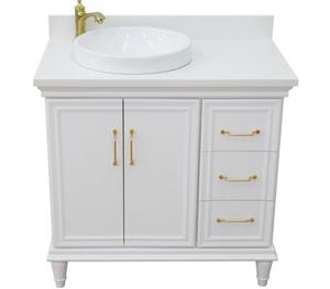 Bellaterra White 37" Single Vanity White Quartz Top and Left Round Sink Door 