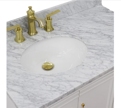 Bellaterra White 37" Single Vanity White Cararra Top and Left Door Oval Sink 