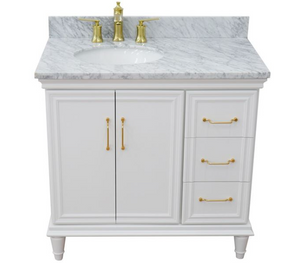 Bellaterra White 37" Single Vanity White Cararra Top and Left Door Oval Sink 