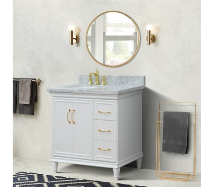 Bellaterra White 37" Single Vanity White Cararra Top and Left Door RectangleSink 