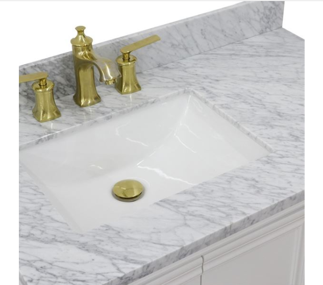 Bellaterra White 37" Single Vanity White Cararra Top and Left Door RectangleSink 