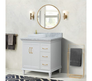 Bellaterra White 37" Single Vanity White Cararra Top and Left Door Round Sink 