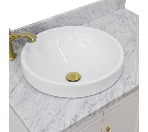 Bellaterra White 37" Single Vanity White Cararra Top and Left Door Round Sink 