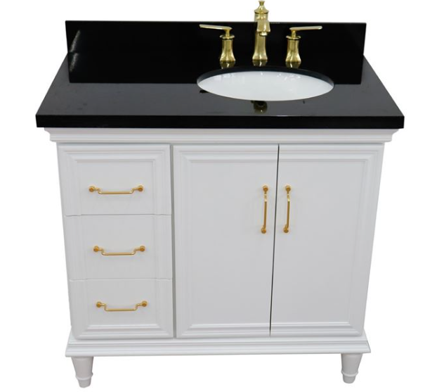 Bellaterra White 37" Single Vanity Black Top Right Door Oval Sink-400800-37R-WH