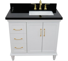Load image into Gallery viewer, Bellaterra White 37&quot; Single Vanity Black Top Right Door Rectangle Sink-400800-37R-WH