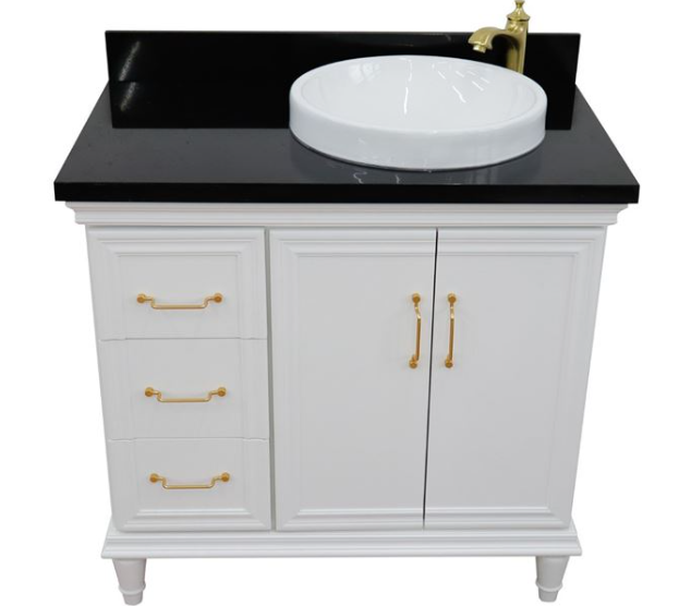 Bellaterra White 37" Single Vanity Black Top Right Door Round Sink-400800-37R-WH