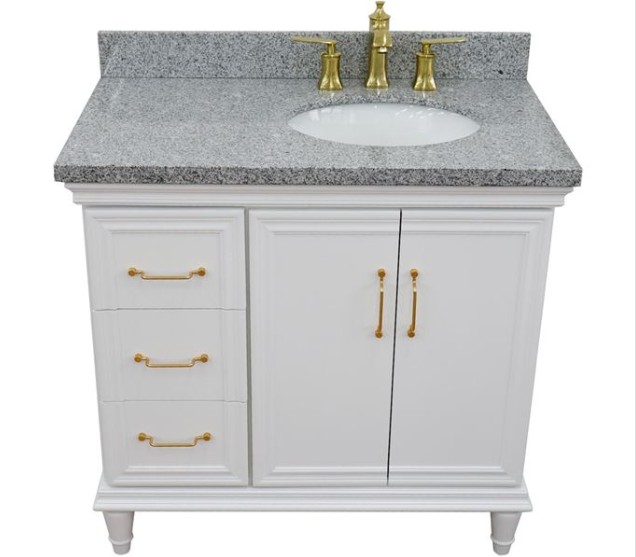 Bellaterra White 37" Single Vanity Gray Top Right Door Oval Sink-400800-37R-WH