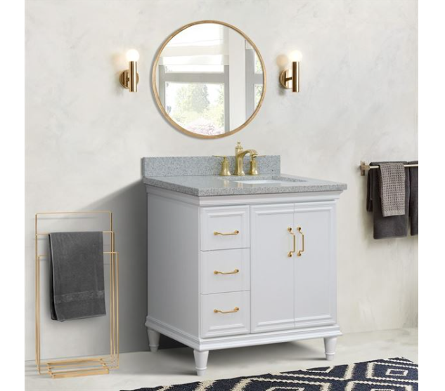 Bellaterra White 37" Single Vanity Gray Top Right Door Rectangle Sink-400800-37R-WH