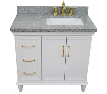 Bellaterra White 37" Single Vanity Gray Top Right Door Rectangle Sink-400800-37R-WH