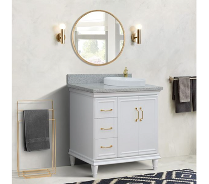 Bellaterra White 37" Single Vanity Gray Top Right Door Round Sink-400800-37R-WH