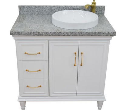 Bellaterra White 37" Single Vanity Gray Top Right Door Round Sink-400800-37R-WH