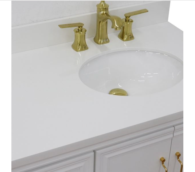 Bellaterra White 37" Single Vanity White Quartz  Top Right Door Oval Sink-400800-37R-WH