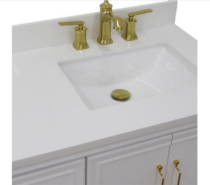 Bellaterra White 37" Single Vanity White Quartz  Top Right Door Rectangle Sink-400800-37R-WH