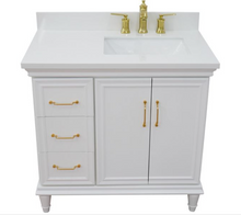 Load image into Gallery viewer, Bellaterra White 37&quot; Single Vanity White Quartz  Top Right Door Rectangle Sink-400800-37R-WH