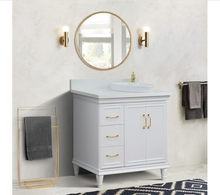 Load image into Gallery viewer, Bellaterra White 37&quot; Single Vanity White Quartz  Top Right Door Round Sink-400800-37R-WH