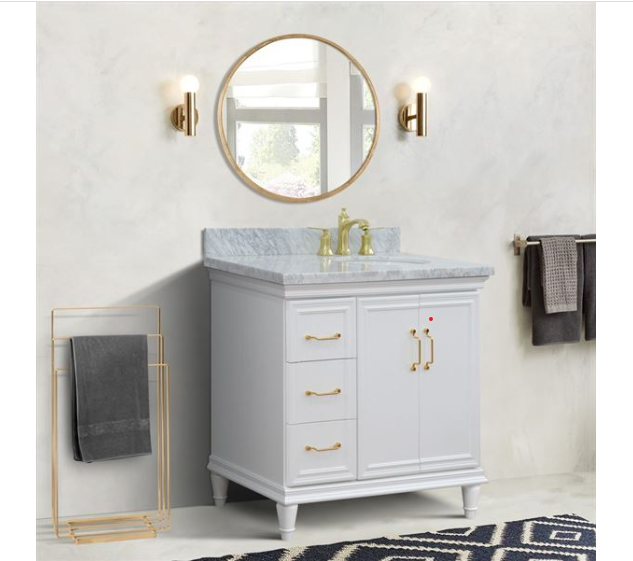 Bellaterra White 37" Single Vanity White Cararra Marble Top Right Door Oval Sink-400800-37R-WH