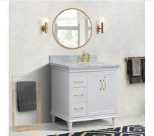 Load image into Gallery viewer, Bellaterra White 37&quot; Single Vanity White Cararra Marble Top Right Door Oval Sink-400800-37R-WH