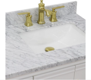 Bellaterra White 37" Single Vanity White Cararra Marble Top Right Door Rectangle Sink-400800-37R-WH
