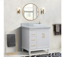 Load image into Gallery viewer, Bellaterra White 37&quot; Single Vanity White Cararra Marble Top Right Door Round Sink-400800-37R-WH