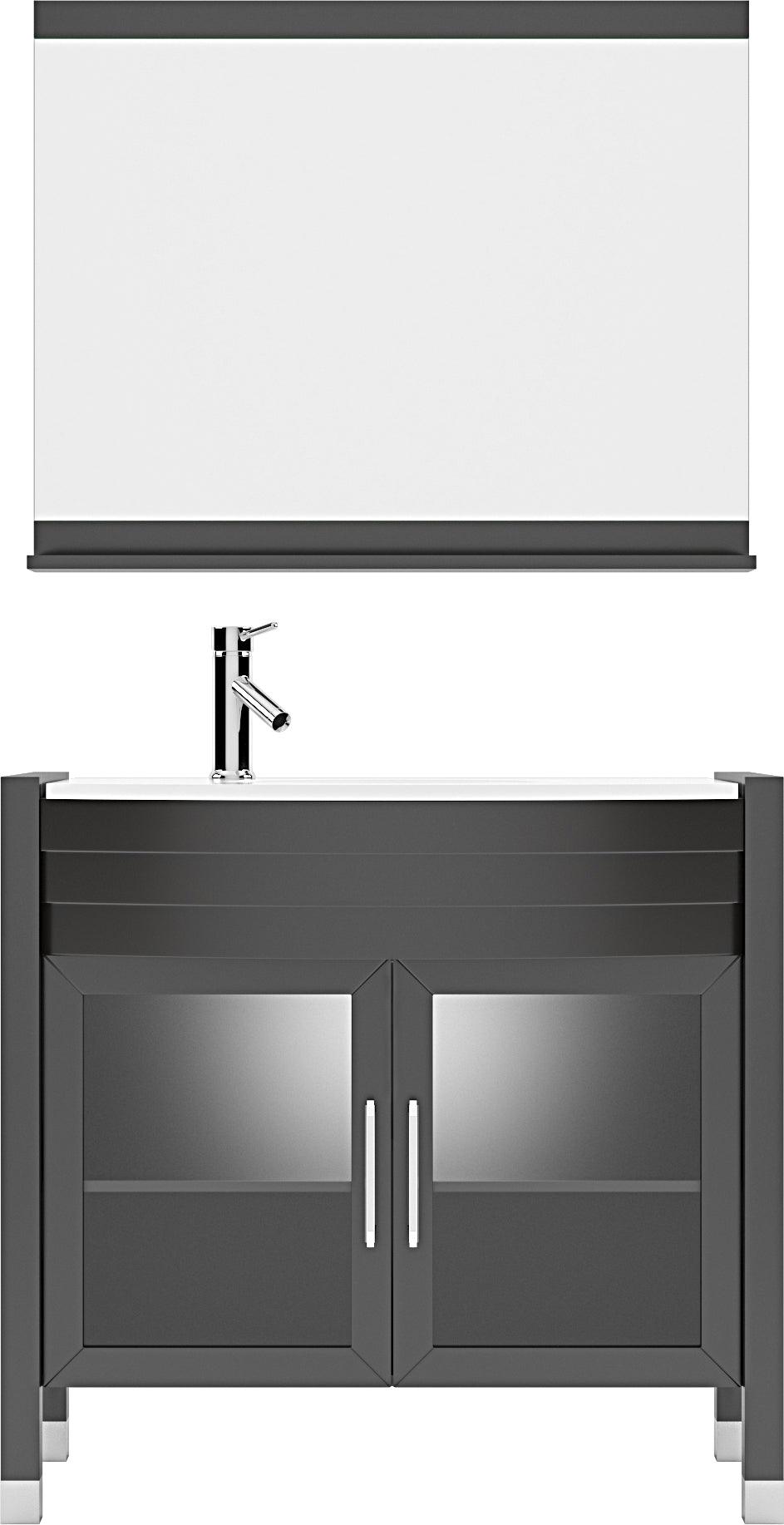 UM-3071-S-ES Espresso Virtu USA Ava 36" Single Bath Vanity, Engineered Stone Top & Oval Centered Basin in White, Mirror