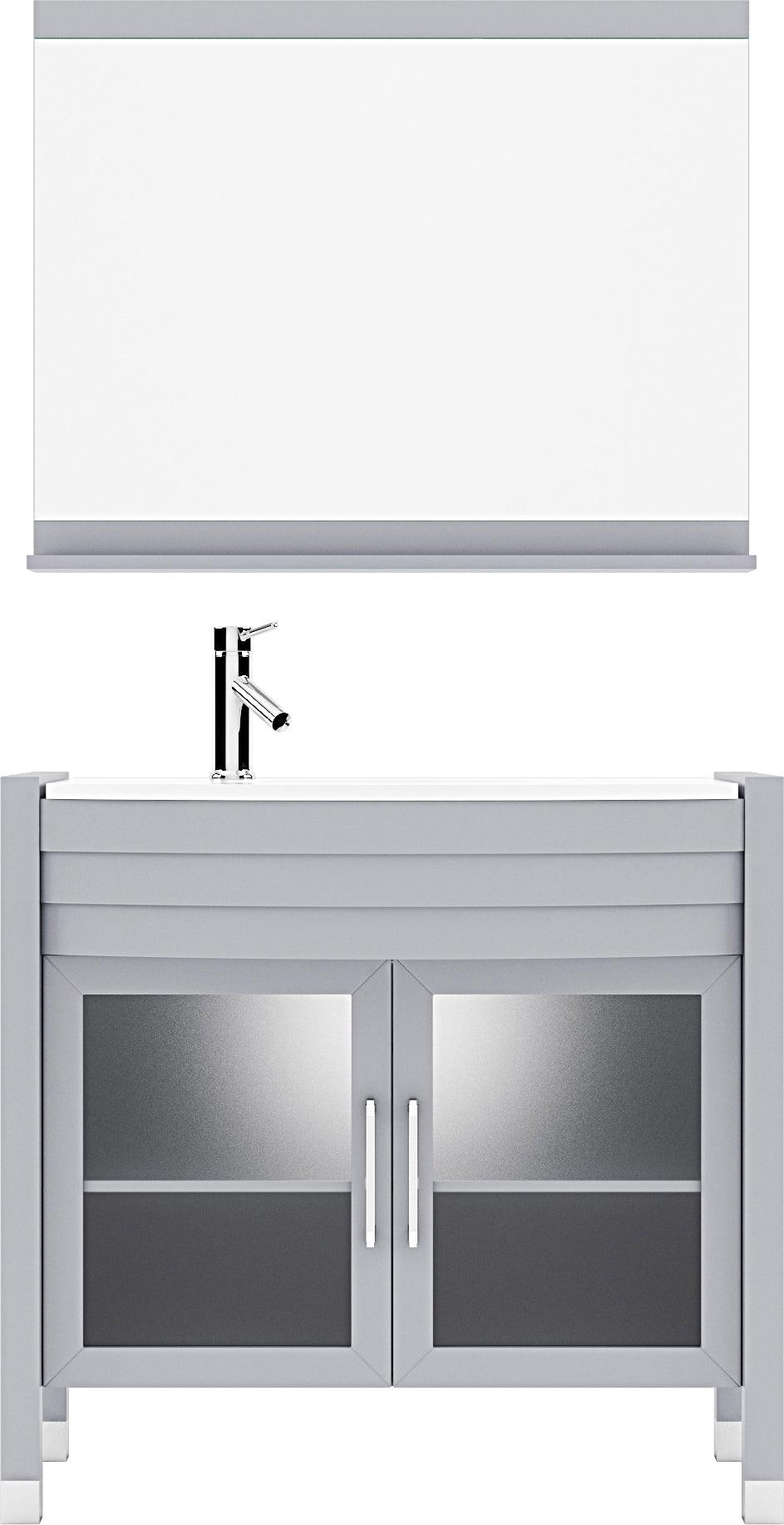 UM-3071-S-ES Espresso Virtu USA Ava 36" Single Bath Vanity, Engineered Stone Top & Oval Centered Basin in White, Mirror