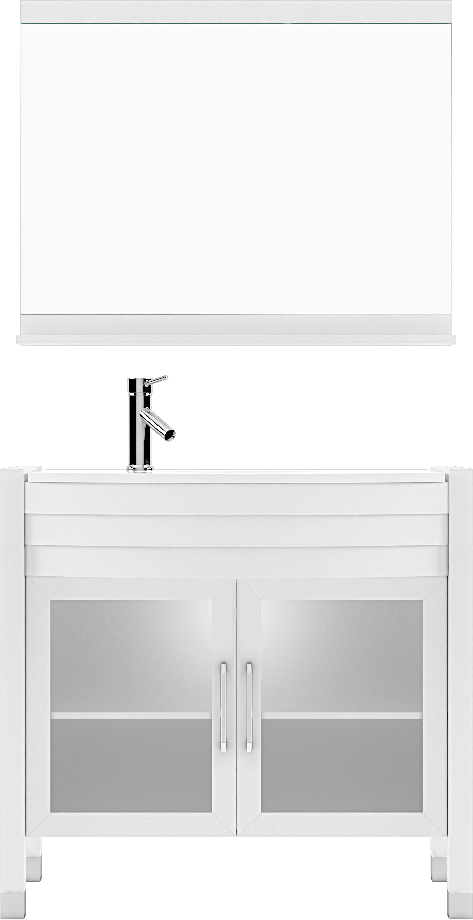 UM-3071-S-WH White Virtu USA Ava 36" Single Bath Vanity, Engineered Stone Top & Oval Centered Basin in White, Mirror