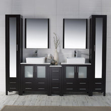 Load image into Gallery viewer, Blossom Sydney 102 Inch Vanity Base in White / Espresso / Metal Grey. Available with Ceramic Double Sinks / Ceramic Double Sinks + Mirrors / Ceramic Double Vessel Sinks / Ceramic Double Vessel Sinks + Mirrors - The Bath Vanities