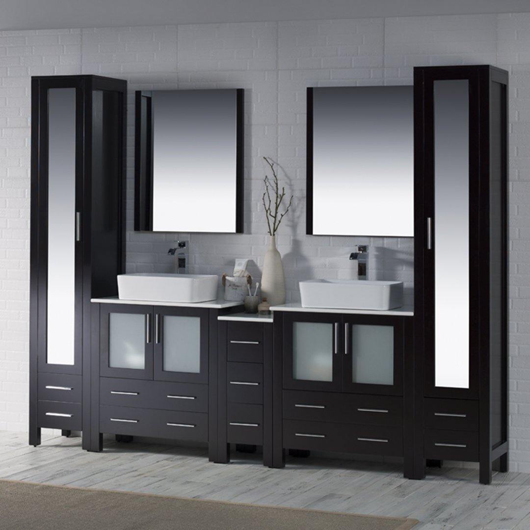 Blossom Sydney 102 Inch Vanity Base in White / Espresso / Metal Grey. Available with Ceramic Double Sinks / Ceramic Double Sinks + Mirrors / Ceramic Double Vessel Sinks / Ceramic Double Vessel Sinks + Mirrors - The Bath Vanities