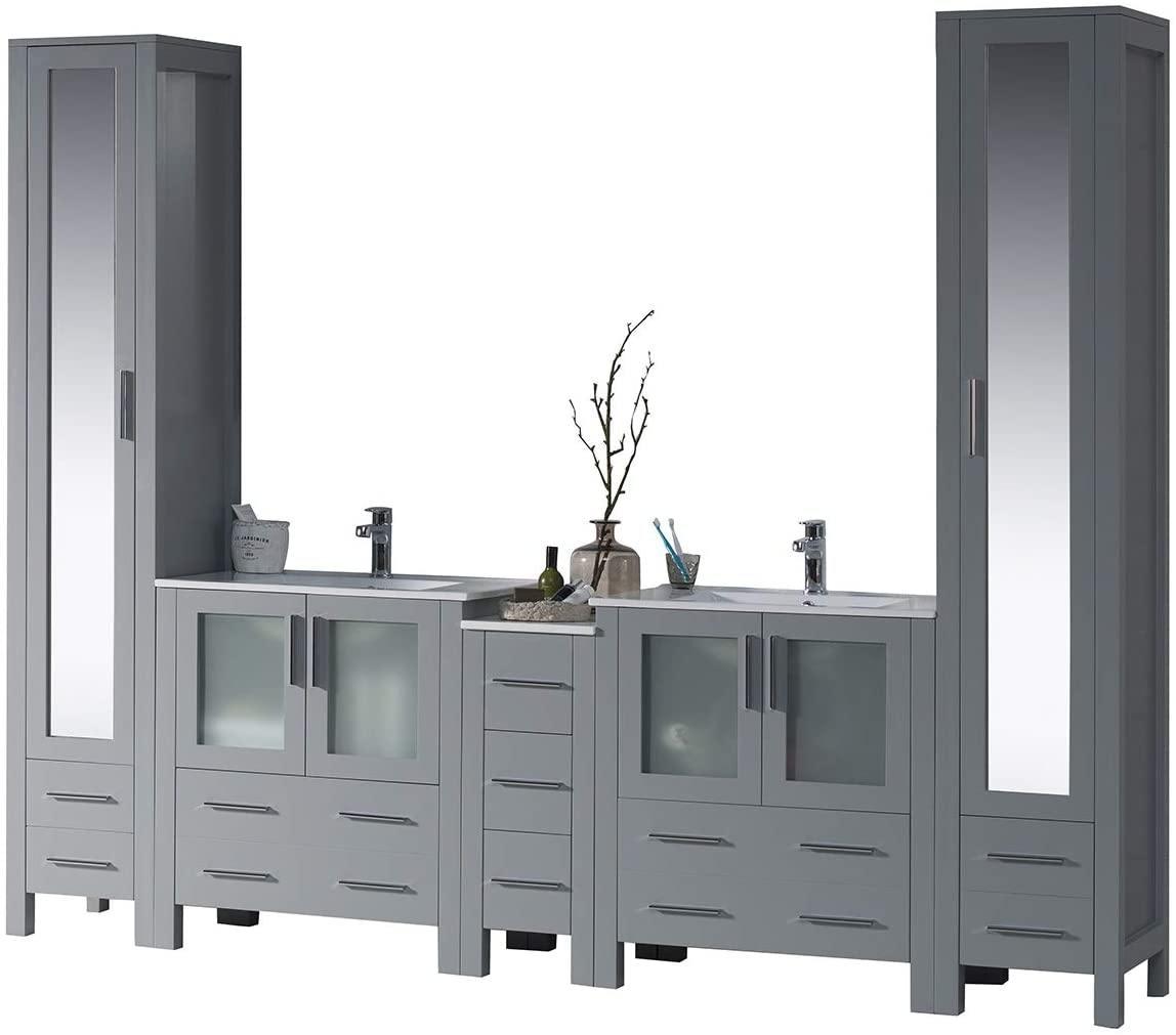 Blossom Sydney 102 Inch Vanity Base in White / Espresso / Metal Grey. Available with Ceramic Double Sinks / Ceramic Double Sinks + Mirrors / Ceramic Double Vessel Sinks / Ceramic Double Vessel Sinks + Mirrors - The Bath Vanities