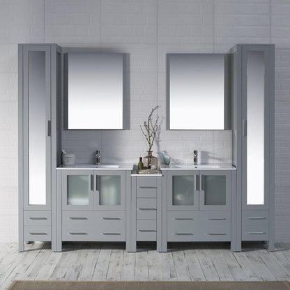 Blossom Sydney 102 Inch Vanity Base in White / Espresso / Metal Grey. Available with Ceramic Double Sinks / Ceramic Double Sinks + Mirrors / Ceramic Double Vessel Sinks / Ceramic Double Vessel Sinks + Mirrors - The Bath Vanities