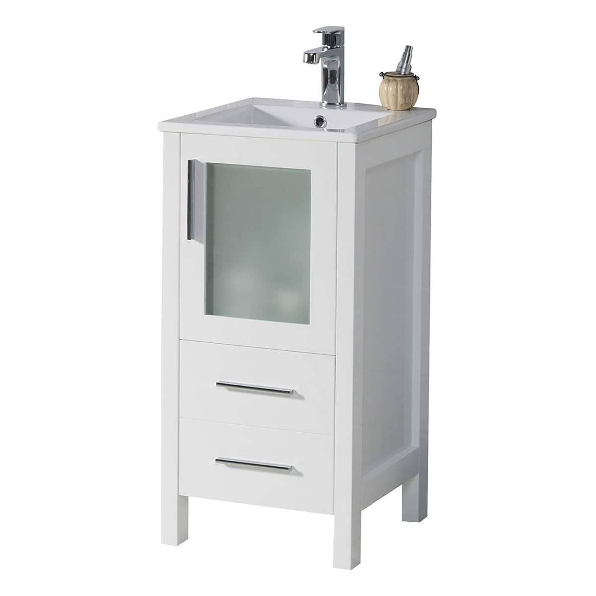 Blossom Sydney 16 Inch Vanity Base in White / Espresso / Wenge / Metal Grey. Available with Ceramic Sink / Ceramic Sink + Mirror. - The Bath Vanities