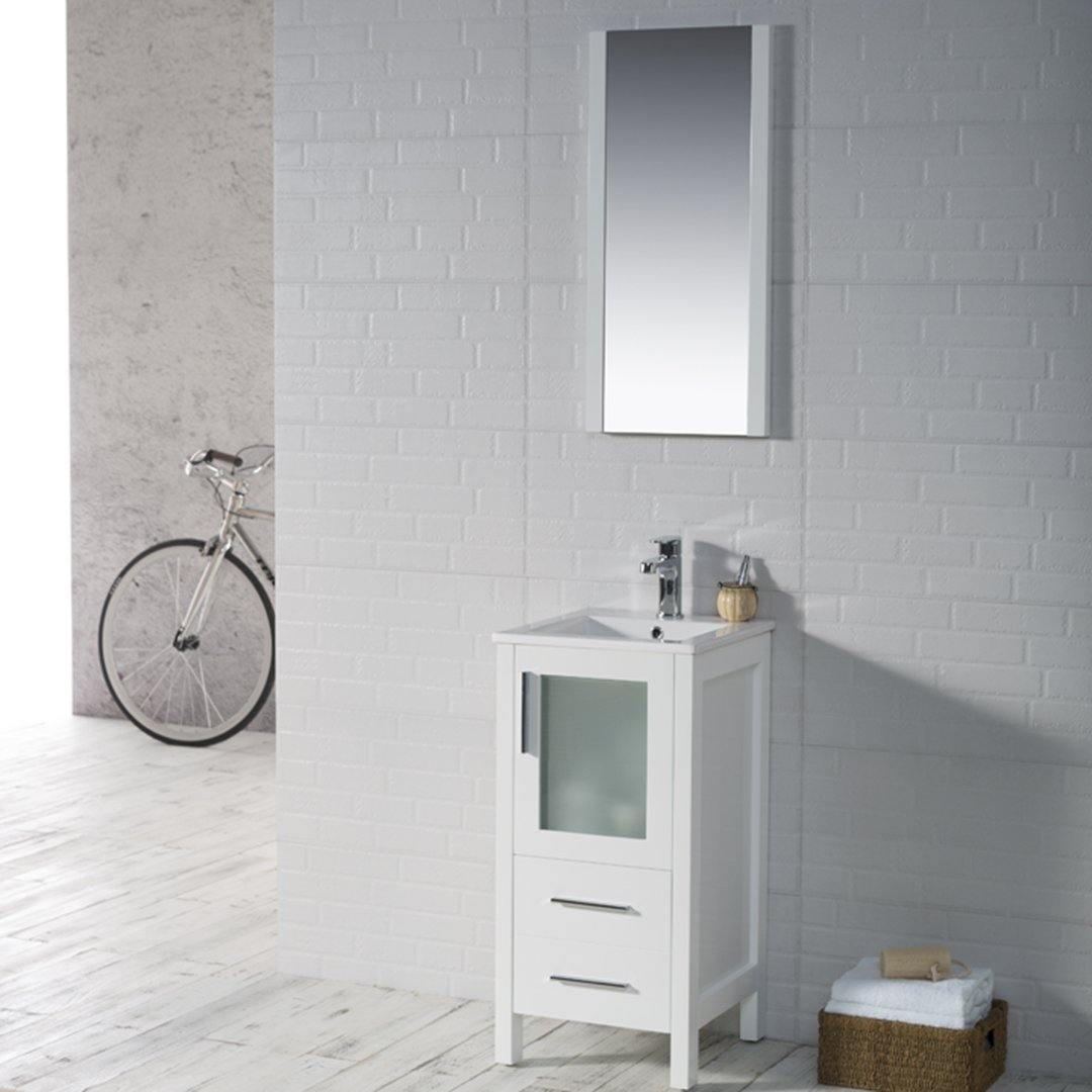 Blossom Sydney 16 Inch Vanity Base in White / Espresso / Wenge / Metal Grey. Available with Ceramic Sink / Ceramic Sink + Mirror. - The Bath Vanities