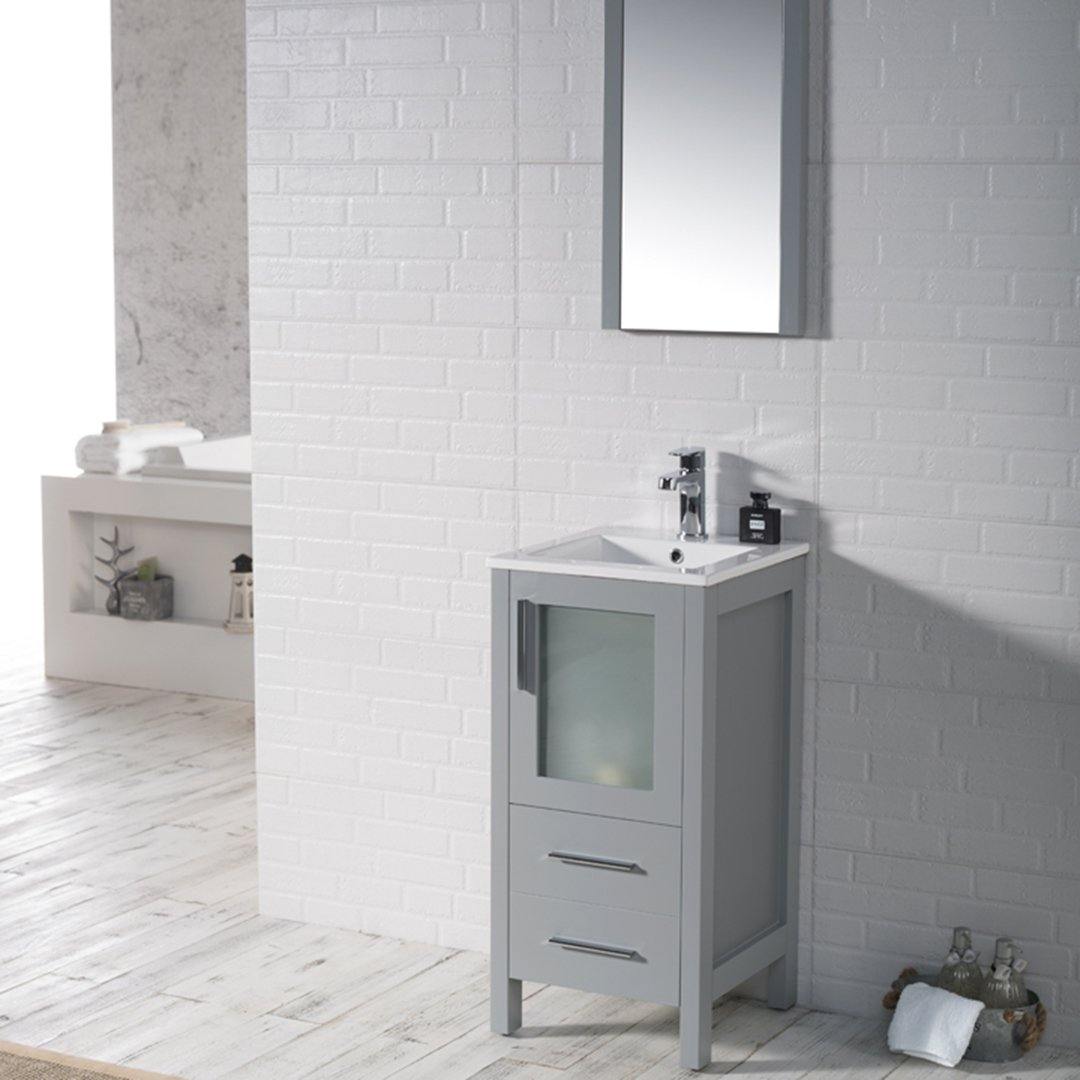 Blossom Sydney 16 Inch Vanity Base in White / Espresso / Wenge / Metal Grey. Available with Ceramic Sink / Ceramic Sink + Mirror. - The Bath Vanities