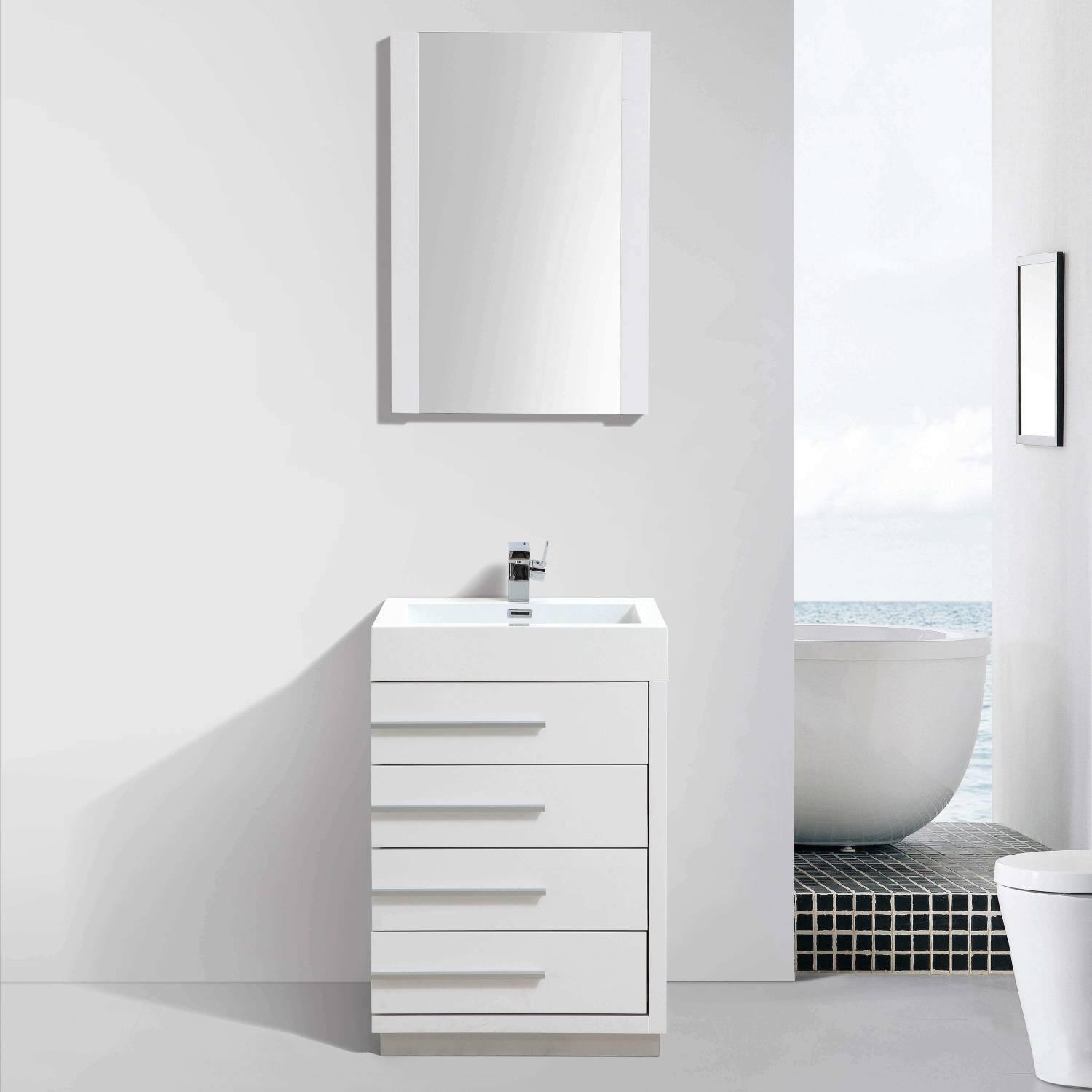 Blossom Barcelona 24 Inch Vanity Base in White / Dark Oak. Available with Acrylic Sink / Acrylic Sink + Mirror - The Bath Vanities