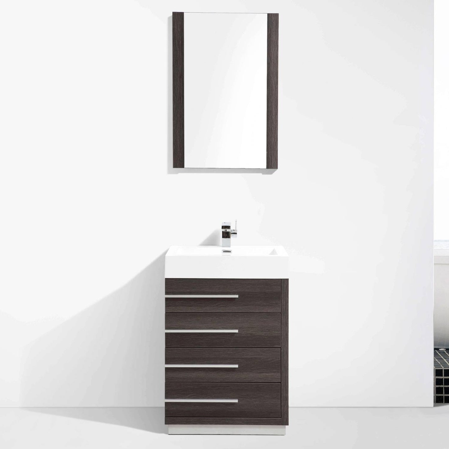 Blossom Barcelona 24 Inch Vanity Base in White / Dark Oak. Available with Acrylic Sink / Acrylic Sink + Mirror - The Bath Vanities