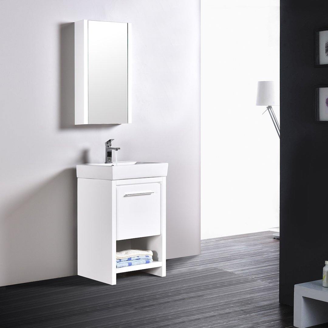 Blossom Milan 24 Inch Vanity Base in White / Silver Grey. Available with Ceramic Sink / Ceramic Sink + Mirror / Ceramic Sink + Mirrored Medicine Cabinet - The Bath Vanities